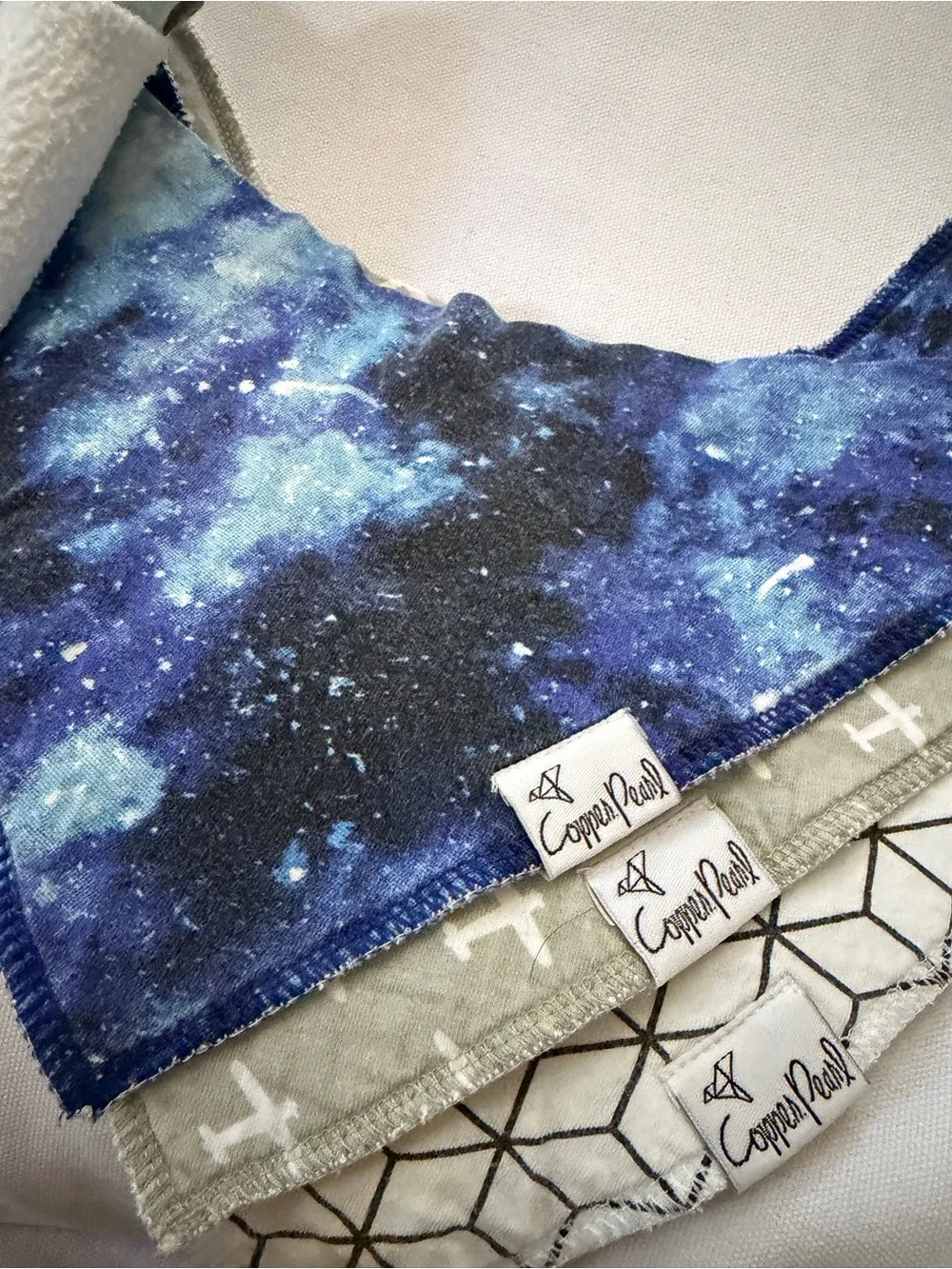 Copper Pearl Kids Bib Bandana - Space (Blue/Green) and Gray